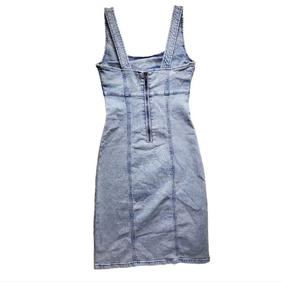 REWASH Acid Wash Denim Fitted Bodycon Dress XS - Picture 12 of 15